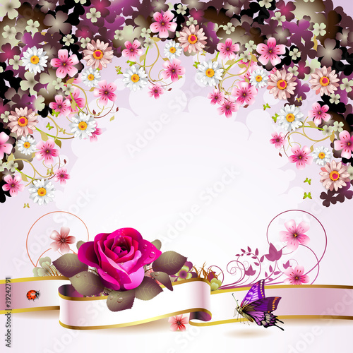 Vector: Background with flowers and butterflies Background with flowers and butterflies