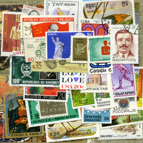 Photo: Postage stamps of the different countries Postage stamps of the different countries