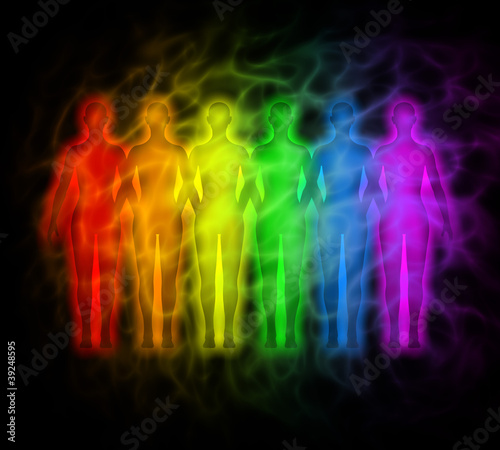 Illustration: Rainbow people - rainbow silhouettes of human aura Rainbow people - rainbow silhouettes of human aura