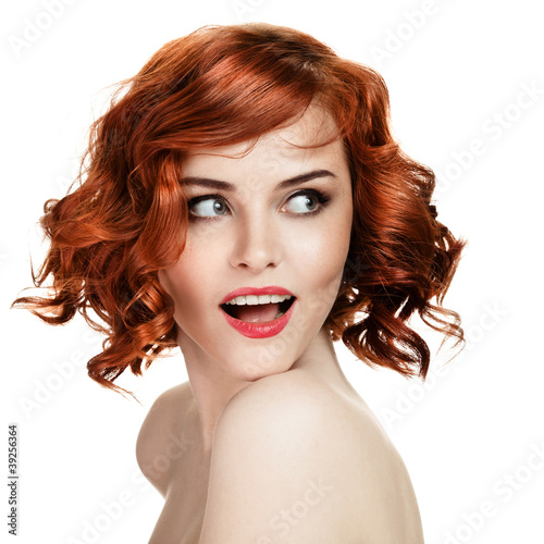 Photo : Beautiful smiling woman portrait on white background Beautiful smiling woman portrait on white background