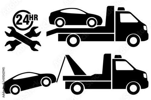 Vector: Car towing truck icon. Car towing truck icon.