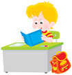 Schoolboy reading a textbook