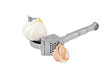 Garlic press and garlic, isolated on white background