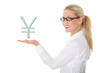 Businesswoman presenting Japan currency
