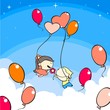 Vektor: Couple in the air with balloons Couple in the air with balloons