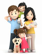 3d render of a happy family and pet