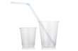 Two empty disposable plastic glass and straw isolated on white Two empty disposable plastic glass and straw isolated on white