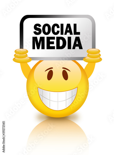 Illustration: Smiley with social media sign Smiley with social media sign