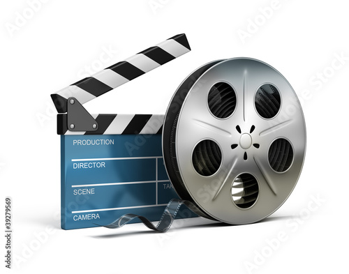 Illustrazione: cinema clapper and film tape cinema clapper and film tape