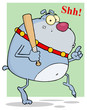 Sneaky Gray Bulldog Tip Toeing With Baseball Bat