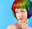 Happy Woman with Rainbow Hair Thinking