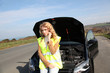 Woman on country road calling for help Woman on country road calling for help