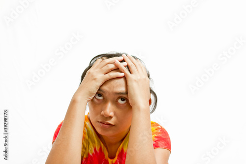 Photo: stressful ethnic young woman portrait stressful ethnic young woman portrait