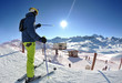 skiing on fresh snow at winter season at beautiful sunny day