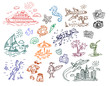Vektor: Hand drawn beach vacation illustration set Hand drawn beach vacation illustration set
