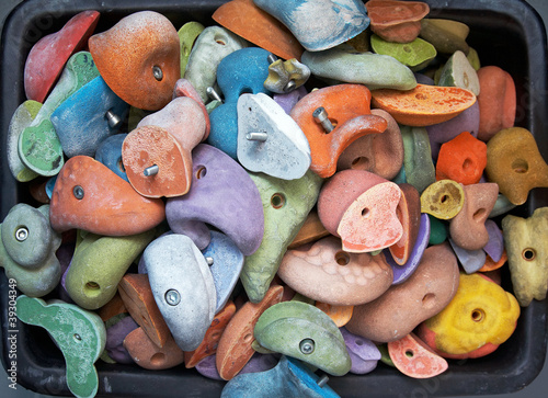 Photo: box of colored hooks for the artificial climbing wall box of colored hooks for the artificial climbing wall