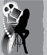 Female silhouette and film objects on the abstract background Female silhouette and film objects on the abstract background