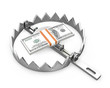 Bundle of 100 dollars in a bear trap Bundle of 100 dollars in a bear trap