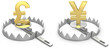 Pound and yen symbols in a bear trap
