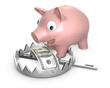 Piggy bank in a bear trap Piggy bank in a bear trap