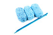 blue balls of a yarn knitting spokes isolated on white blue balls of a yarn knitting spokes isolated on white