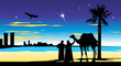 Vector: Travelers near palm-trees at night Travelers near palm-trees at night