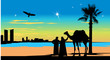 Vector: Travelers near palm-trees Travelers near palm-trees