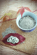 Blue cosmeticology clay in powder and prepared mixture