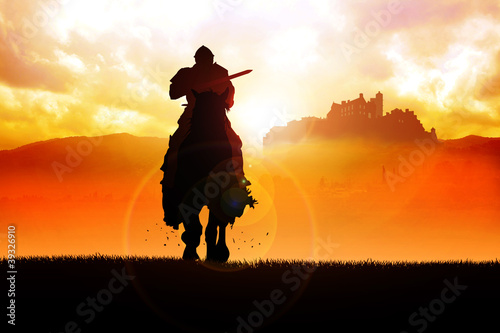Photo: Silhouette illustration of a knight holding a lance Silhouette illustration of a knight holding a lance