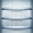 3d isolated shelf for exhibit with Empty glass buttons