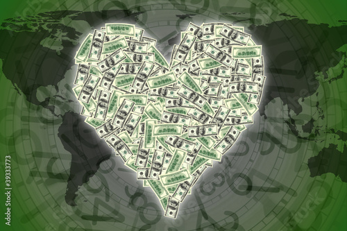 Illustration: an image of heart shape with dollar bill an image of heart shape with dollar bill