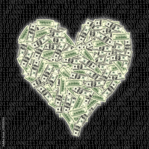 Illustration: an image of heart shape with dollar bill an image of heart shape with dollar bill