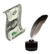 Photo: US Dollar, inkwell, feather. Writing and money. US Dollar, inkwell, feather. Writing and money.