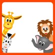 illustration of little giraffe, elephant, zebra  and lion
