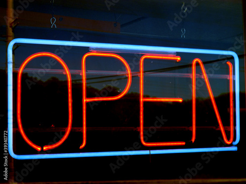 Photo: an image of open neon sign at night an image of open neon sign at night