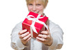 woman gives gift