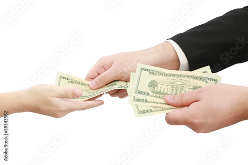 Photo: Hands giving money isolated on white background Hands giving money isolated on white background