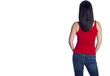 Photo: Woman with Long Black Hair Wearing Blue Jeans and Red Tank Top Woman with Long Black Hair Wearing Blue Jeans and Red Tank Top