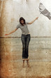 Beautiful girl on the beach. Photo in old image style.