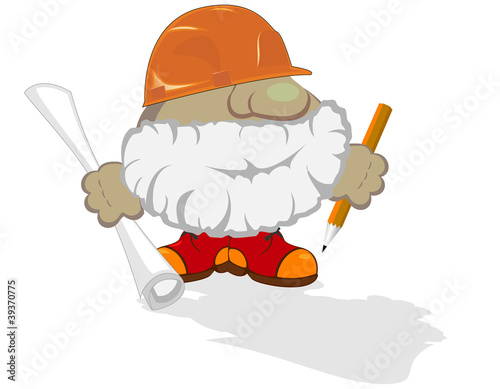 Vektor: funny cartoon builder in helmet and with drafts funny cartoon builder in helmet and with drafts
