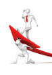 3d man turning the arrow on the upside and man who going up