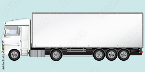 Vector: White Isolated modern truck on blue background White Isolated modern truck on blue background