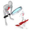 person watching on 3d man turning the arrow on the upside