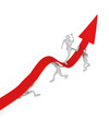 3d persons turning the arrow on the upside and man who going up