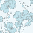 vector seamless floral pattern with birds and hearts