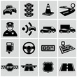 Black traffic and driving icons set.