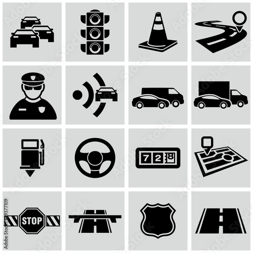 Vector: Black traffic and driving icons set. Black traffic and driving icons set.