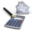 Calculator with silver house symbol