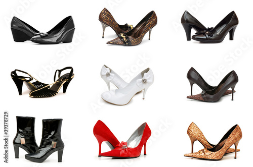 Photo: Collection of various shoes isolated on white Collection of various shoes isolated on white