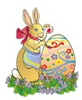 "The easter rabbit paints egg"